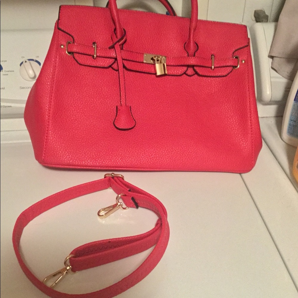 Pink Leather Purse Large w/shoulder strap ONLY - Picture 4 of 6